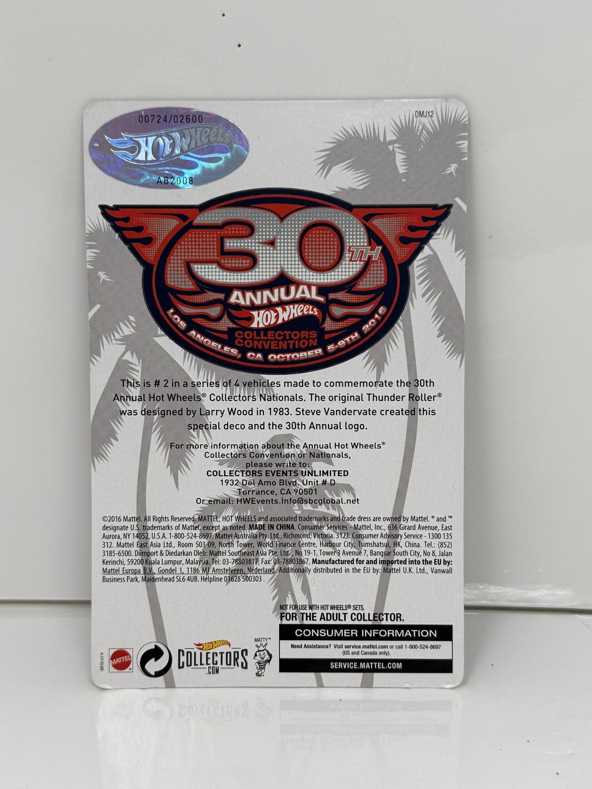 Hot Wheels 2016 30th Collectors Convention Thunder Roller 1:64 Diecast 0724/2600