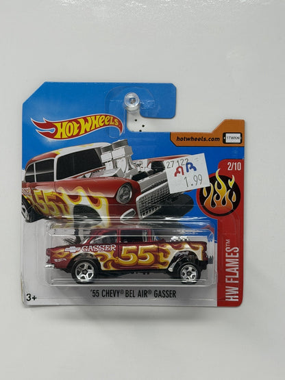 Hot Wheels HW Flames 1955 Chevy Bel Air Gasser Red 1:64 Diecast Short Card