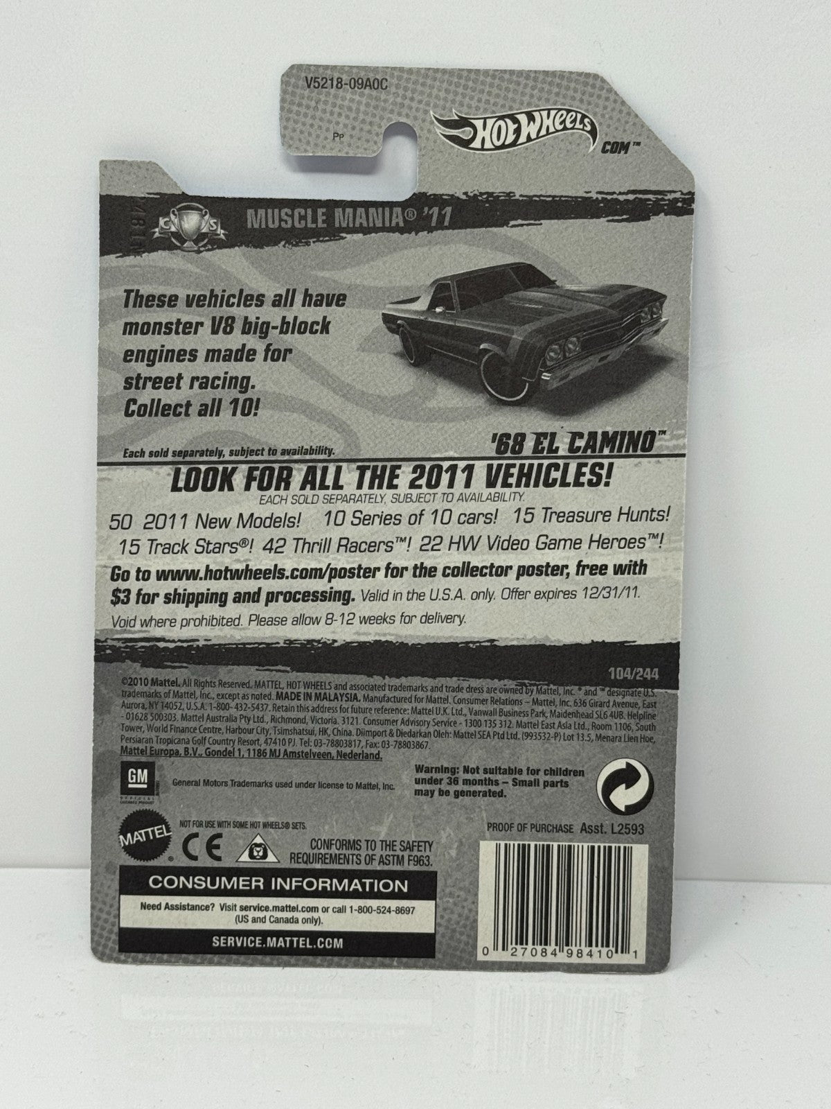 Hot Wheels Muscle Mania '11 1968 Chevy El Camino 1:64 Diecast Factory Sealed
