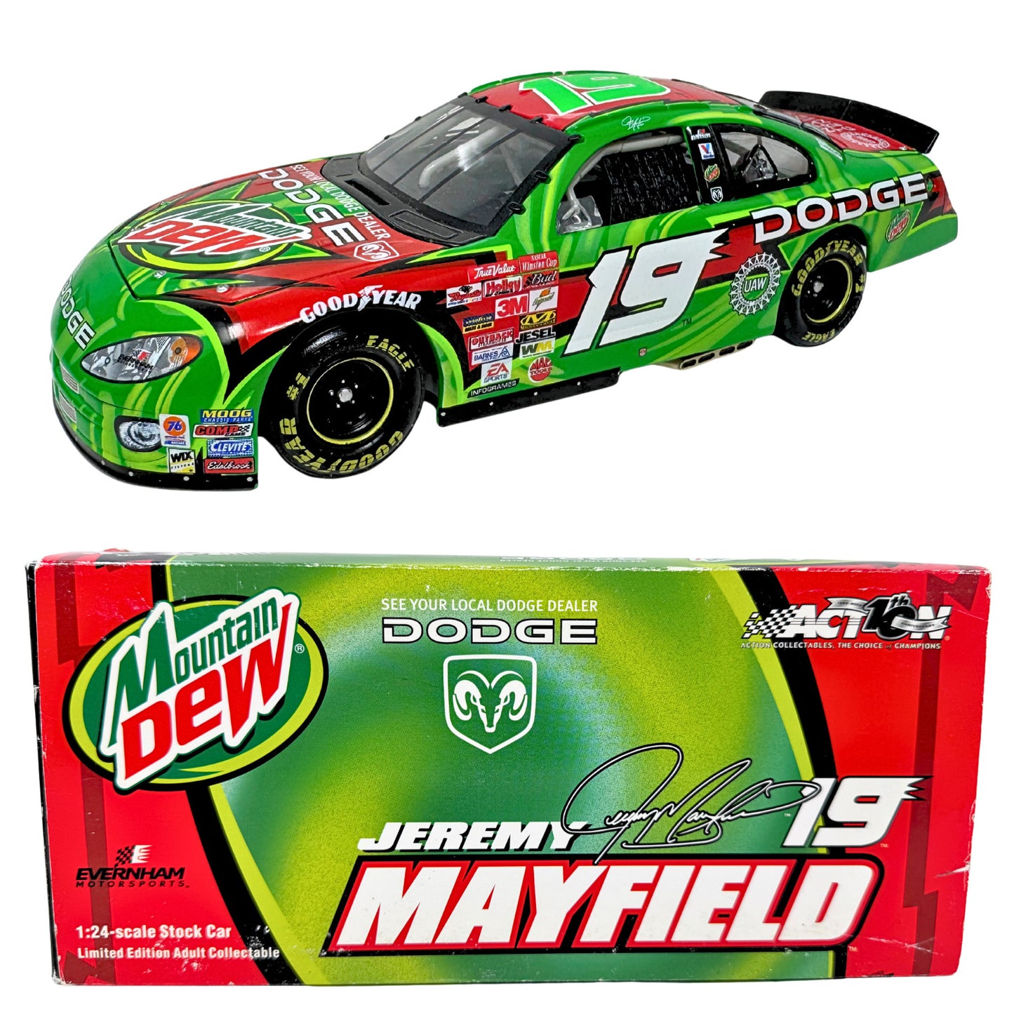 Action Nascar #19 Jeremy Mayfield Mountain Dew 2002 Dodge Intrepid 1:24 Diecast