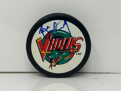 Bill Armstrong Detroit Vipers Signed Hockey Autograph Puck Blue Auto
