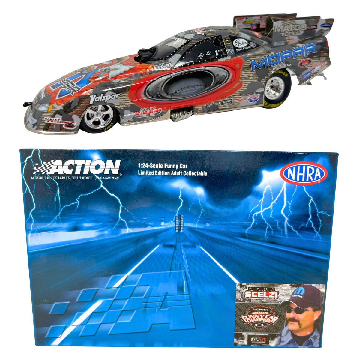 Action NHRA Gary Scelzi Mopar Oakley 2005 Dodge Charger Chrome 1:24 Diecast