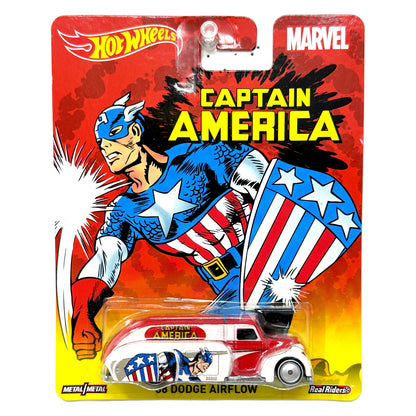 Hot Wheels Marvel Captain America 1938 Dodge Airflow 1:64 Diecast Real Riders