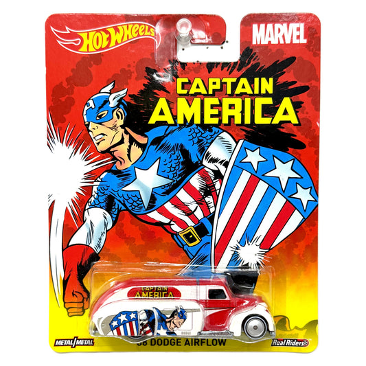 Hot Wheels Marvel Captain America 1938 Dodge Airflow 1:64 Diecast Real Riders