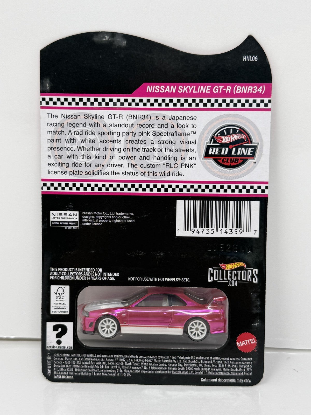 Hot Wheels RLC Red Line Club Nissan Skyline GT-R BNR34 Club Excl. 1:64 Diecast