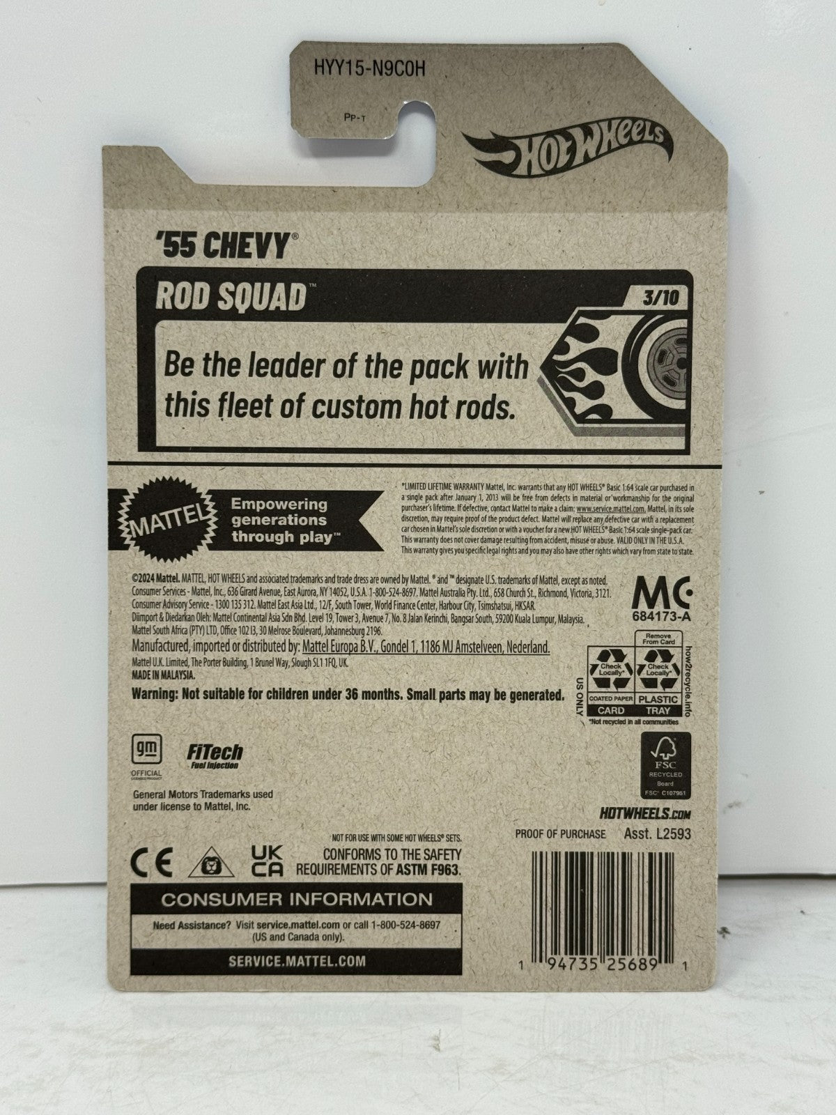 Hot Wheels Rod Squad 1955 Chevy ZAMAC 1:64 Diecast