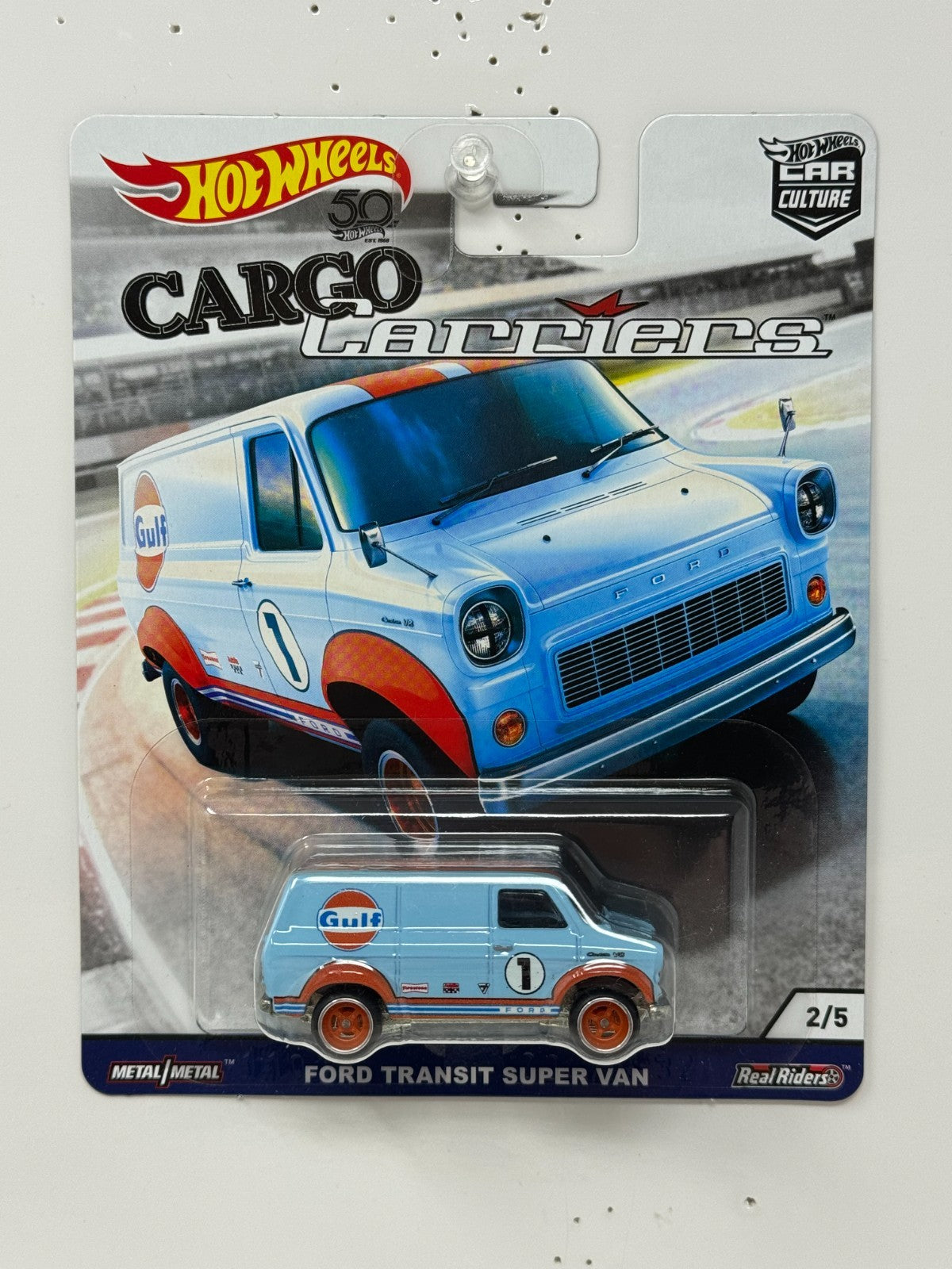 Hot Wheels Premium Cargo Carriers Ford Transit Super Van Gulf 1:64 Diecast