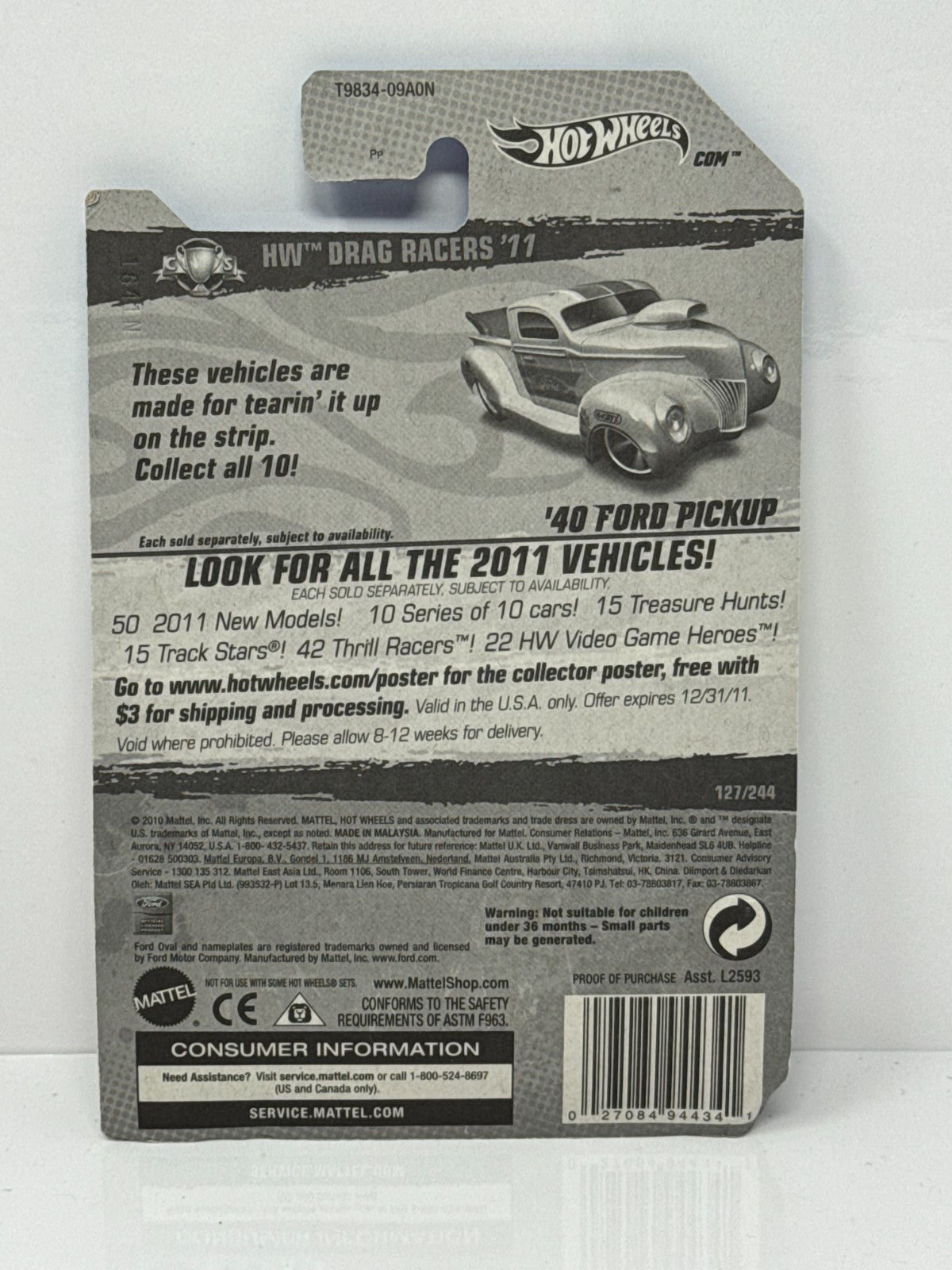 Hot Wheels Drag Racers 1940 Ford Pickup 1:64 Diecast Factory Sealed