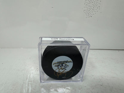 Cliff Ronning Nashville Predators Signed NHL Autograph Puck Gold Auto