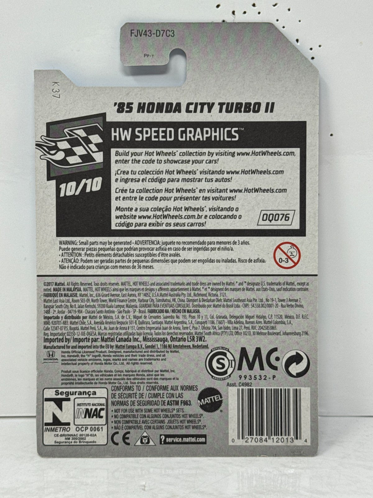 Hot Wheels Speed Graphics 1985 Honda City Turbo 1:64 Diecast ERROR SMASHED ROOF