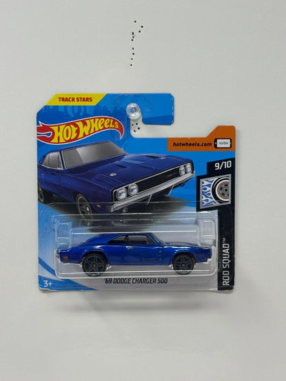Hot Wheels Rod Squad 1969 Dodge Charger 500 1:64 Diecast Short Card Blue