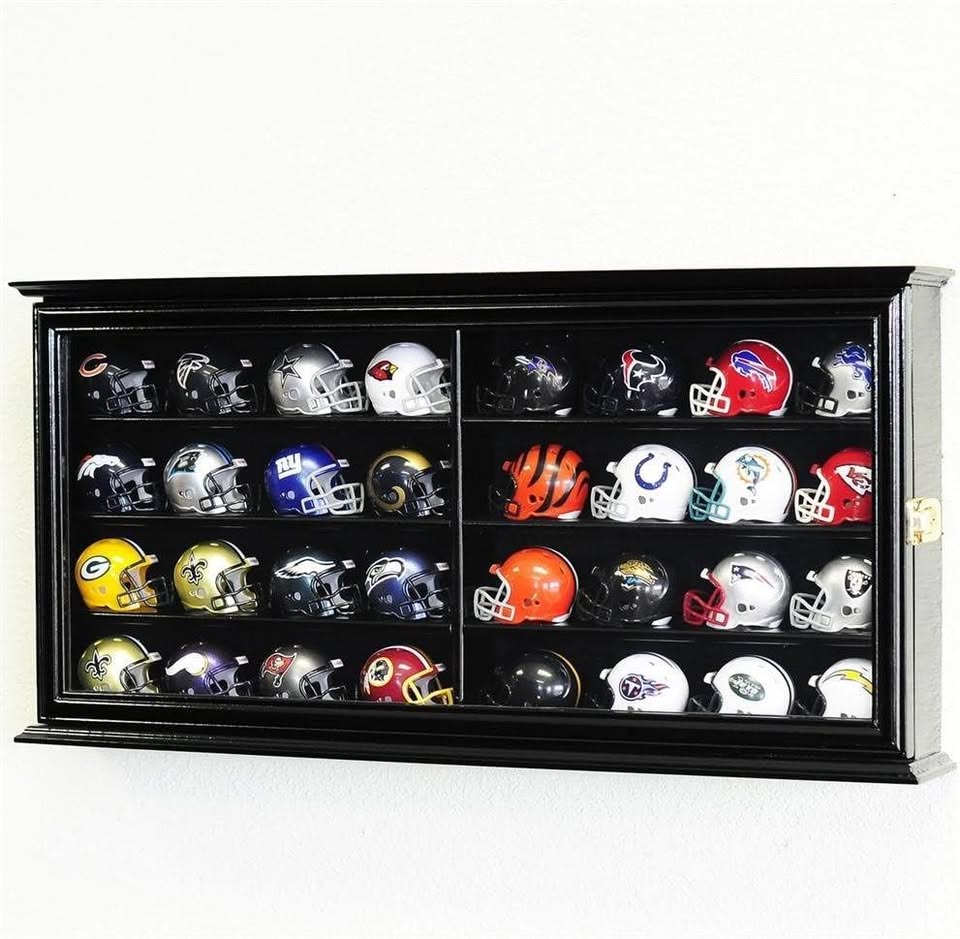 Riddell Team Collection NFL 32 Mini Football Helmet Display Case Cabinet Holders Rack