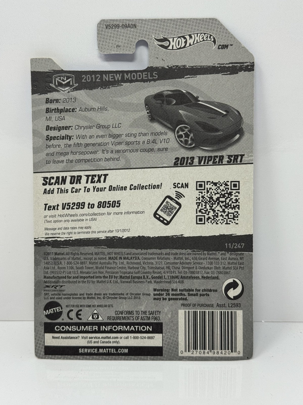 Hot Wheels New Models 2013 SRT Viper 1:64 Diecast Red