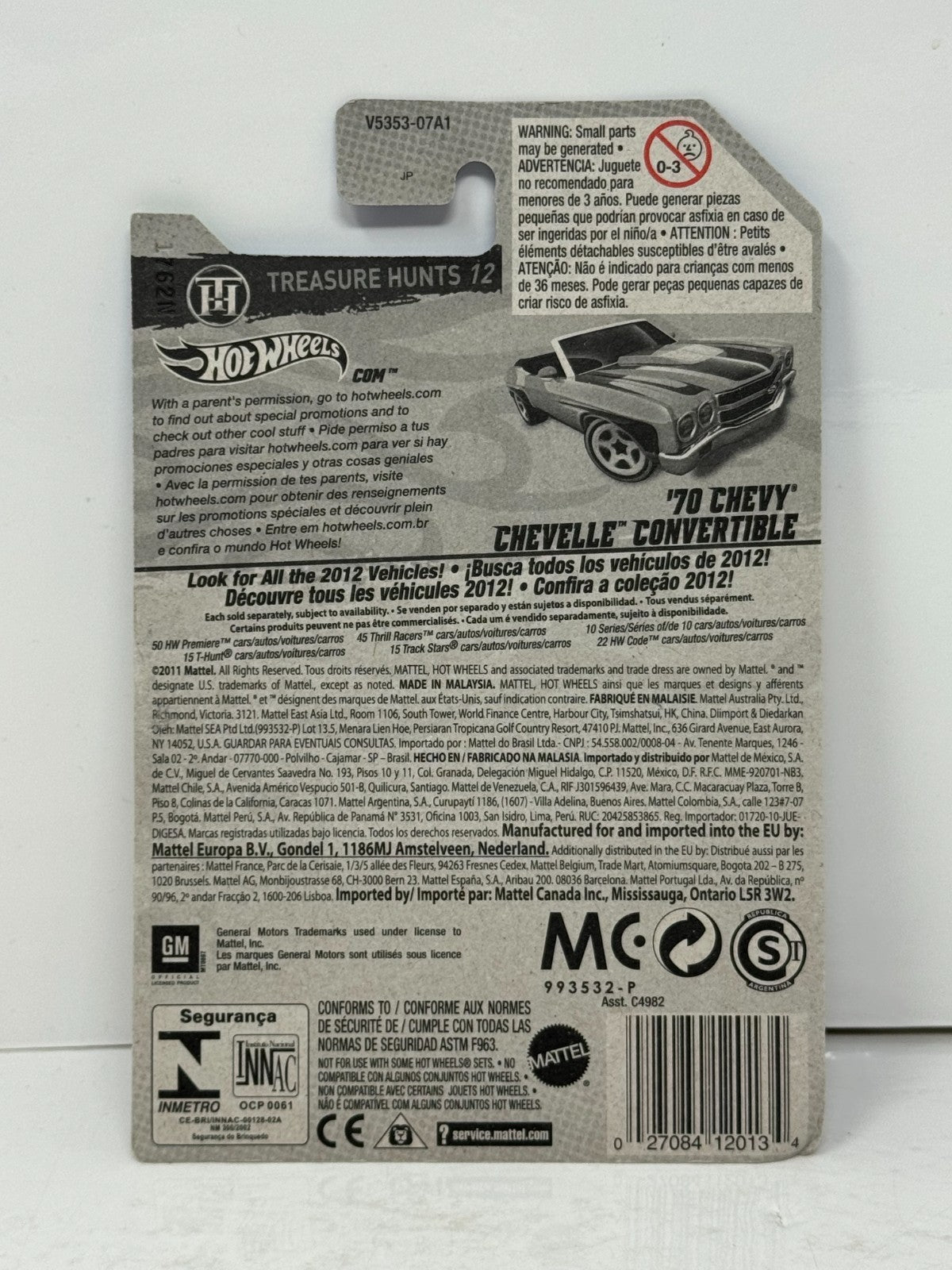 Hot Wheels Treasure Hunt 1970 Chevy Chevelle Convertible 1:64 Diecast
