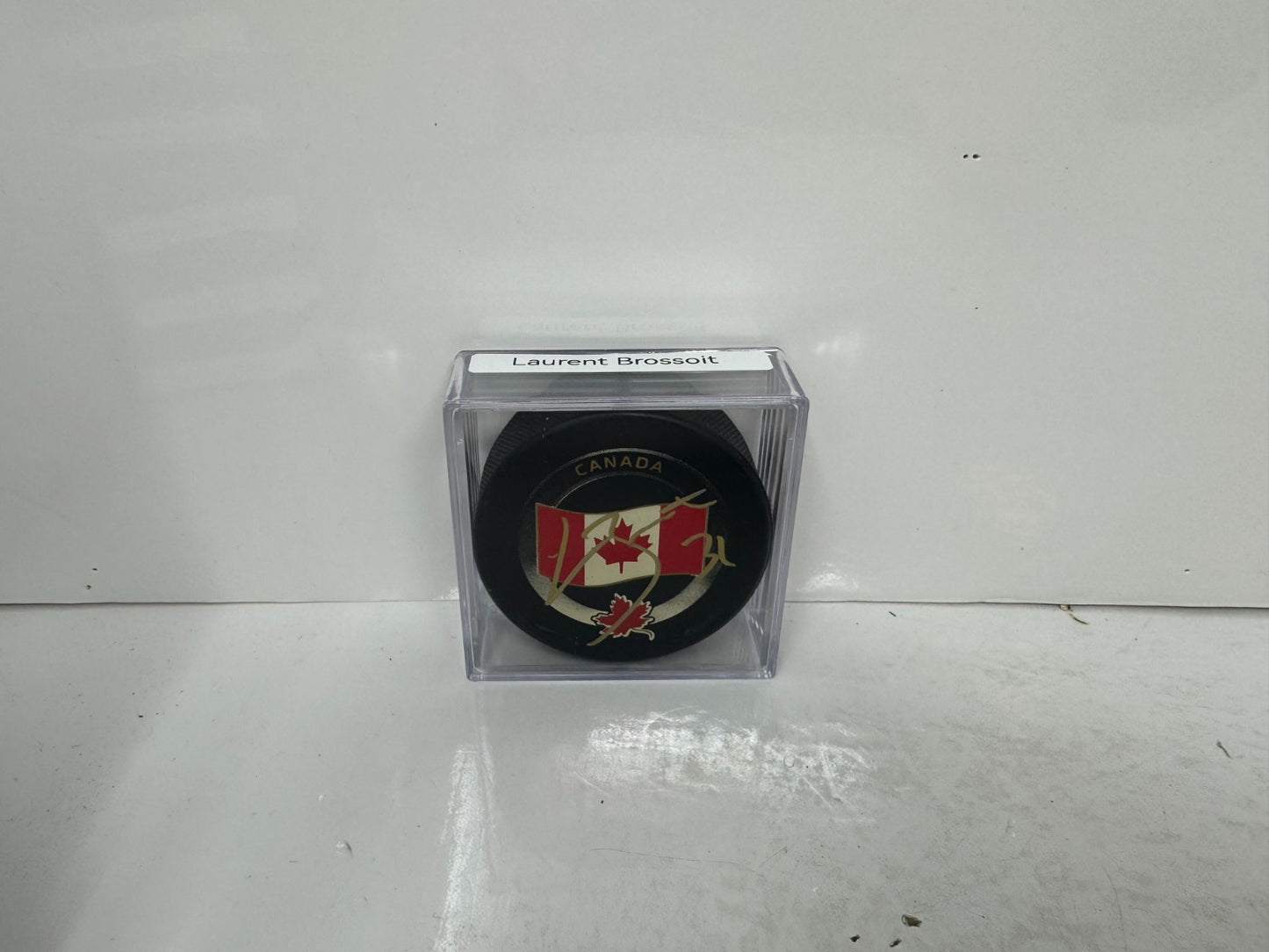 Laurent Brossoit Team Canada Signed NHL Autograph Puck Gold Auto