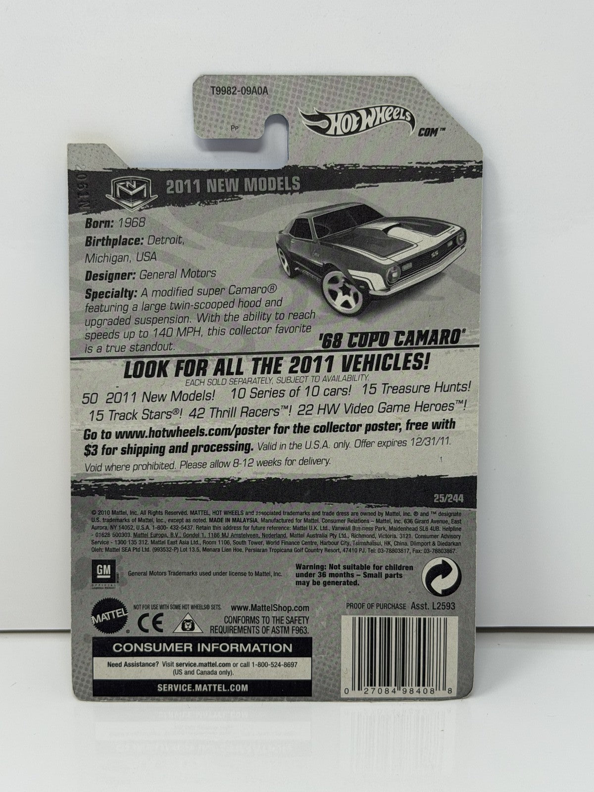 Hot Wheels 2011 New Models 1968 COPO Camaro 1:64 Diecast Red