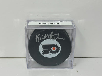 Keith Acton Philadelphia Flyers Signed NHL Autograph Puck Silver Auto