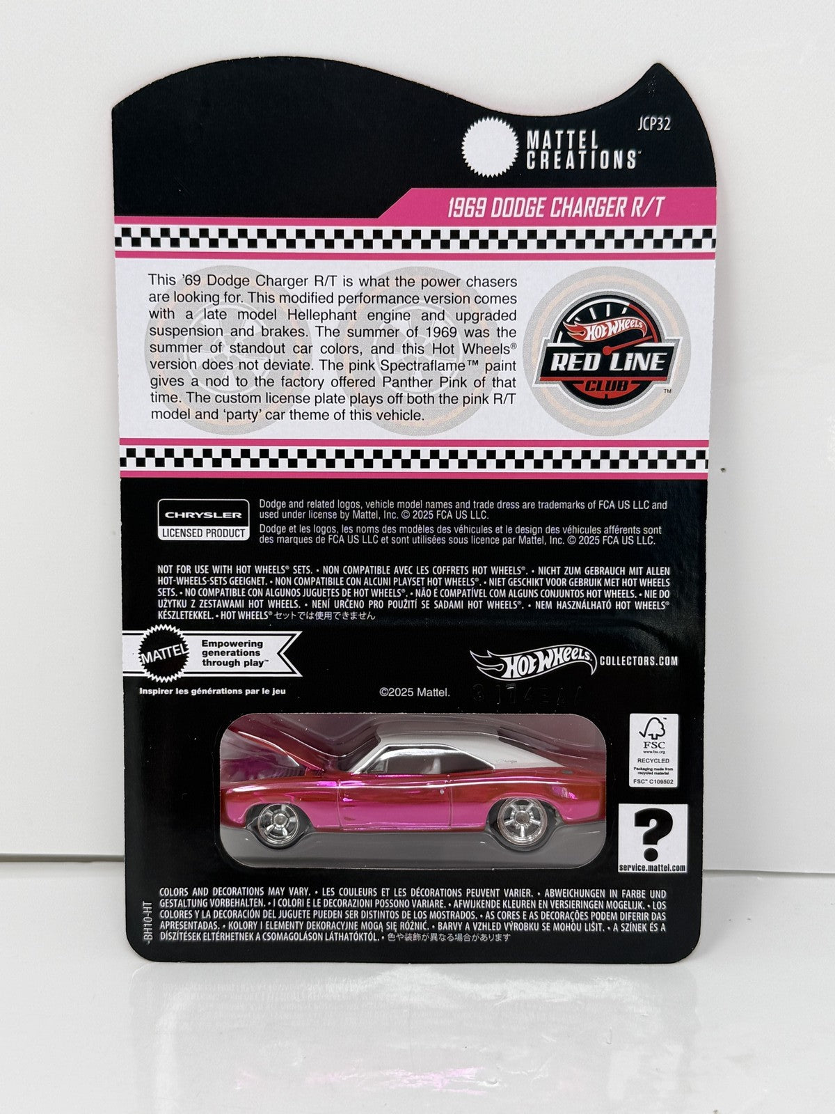 Hot Wheels RLC Red Line Club 1969 Dodge Charger R/T Club Exclusive 1:64 Diecast