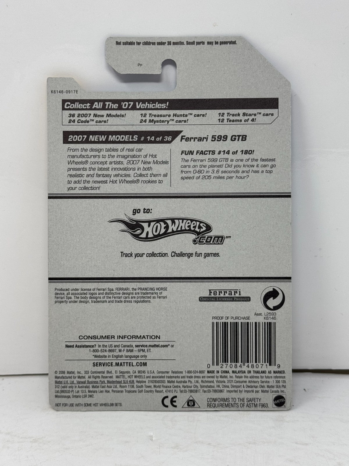 Hot Wheels 2007 New Models Ferrari 599 GTB 1:64 Diecast