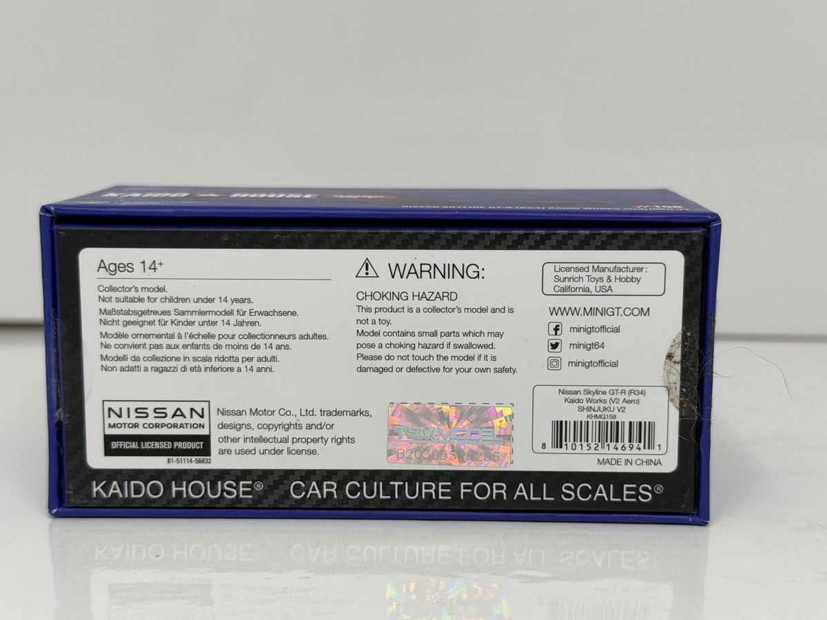 Kaido House Mini GT Nissan Skyline GT-R R34 Shinjuku V2 1:64 Diecast