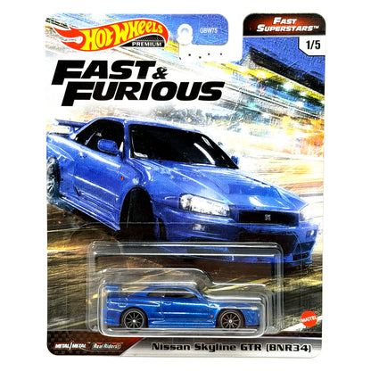 Hot Wheels Premium Fast & Furious Nissan Skyline GT-R (BNR34) 1:64 Diecast Blue