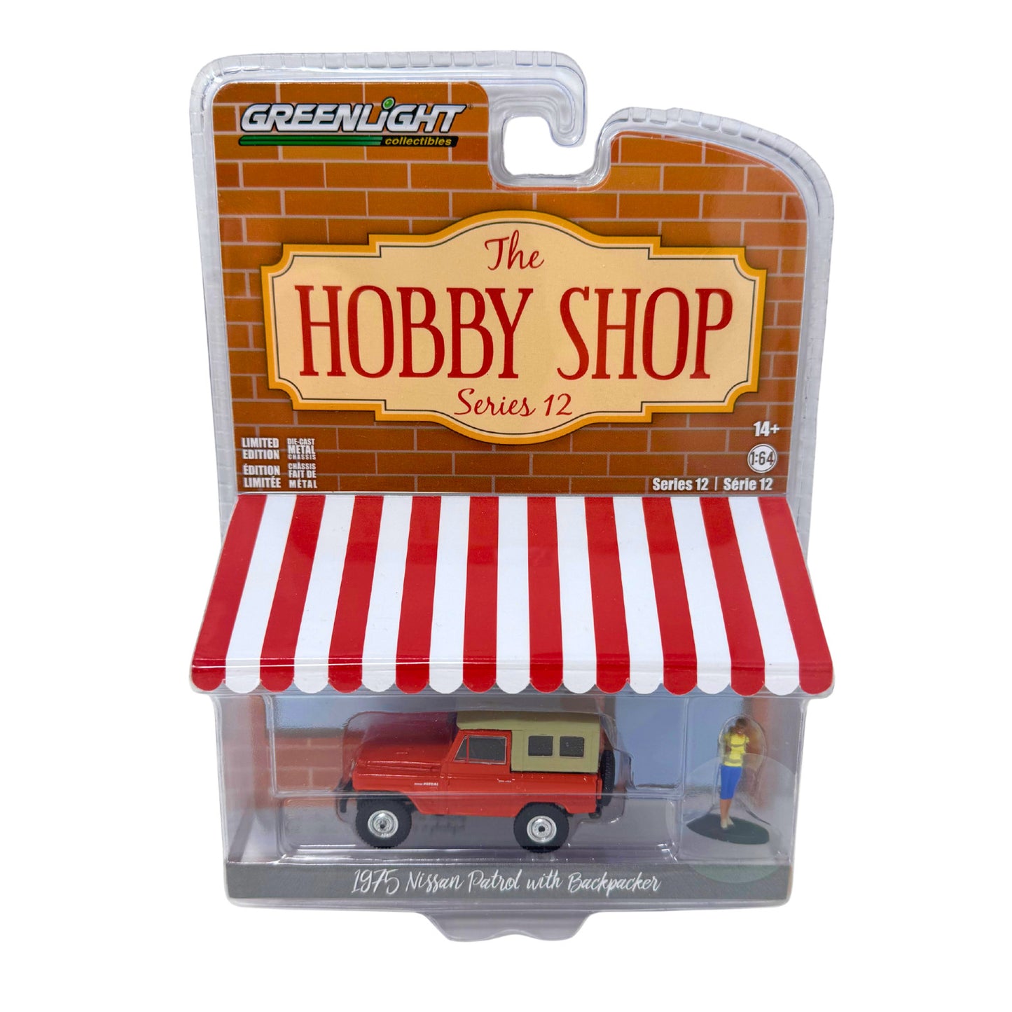 Greenlight The Hobby Shop 1975 Nissan Patrol with Backpacker 1:64 Diecast