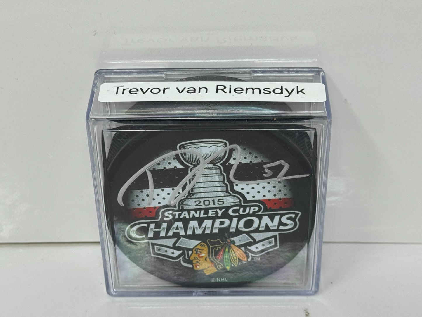 Trevor van Riemsdyk Chicago Blackhawks Signed NHL Autograph Puck Silver Auto