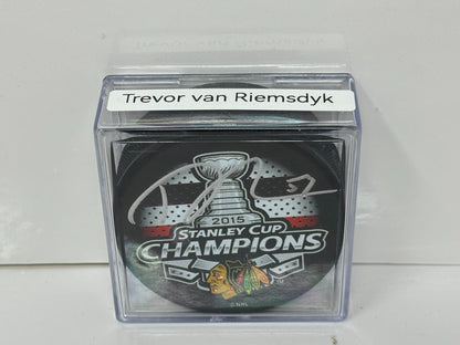 Trevor van Riemsdyk Chicago Blackhawks Signed NHL Autograph Puck Silver Auto
