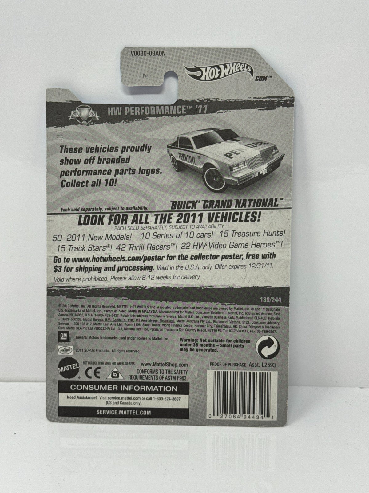 Hot Wheels Performance 1987 Buick Grand National 1:64 Diecast Factory Sealed