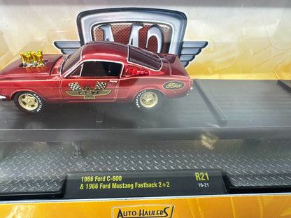 M2 Machines Auto Haulers Ford C-600 w/ 1966 Mustang Fastback Set 1:64 Diecast