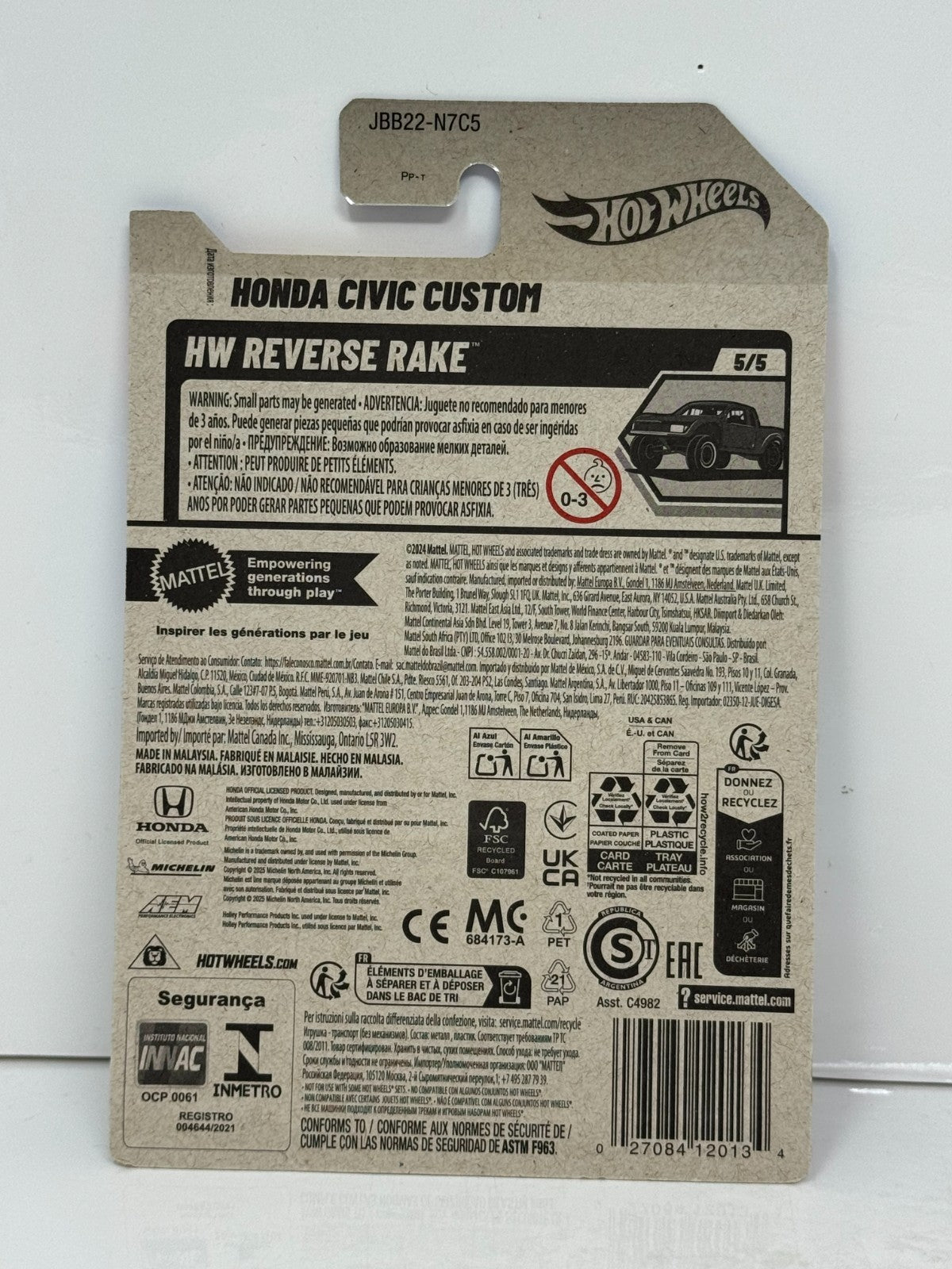 Hot Wheels Reverse Rake Honda Civic Custom 1:64 Diecast