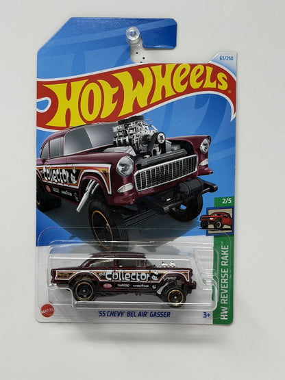 Hot Wheels HW Reverse Rake 1955 Chevy Bel Air Gasser Maroon 1:64 Diecast