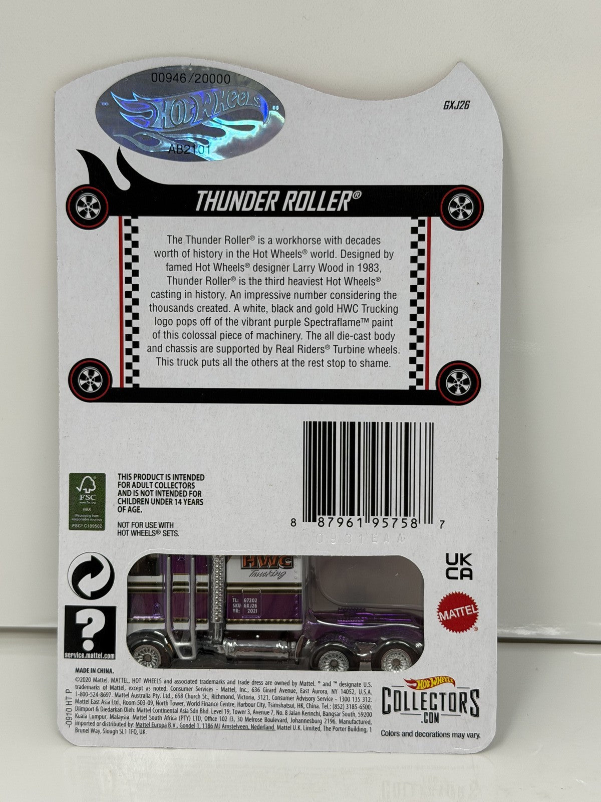 Hot Wheels RLC Red Line Club Thunder Roller 1:64 Diecast 946/20000 Low Number