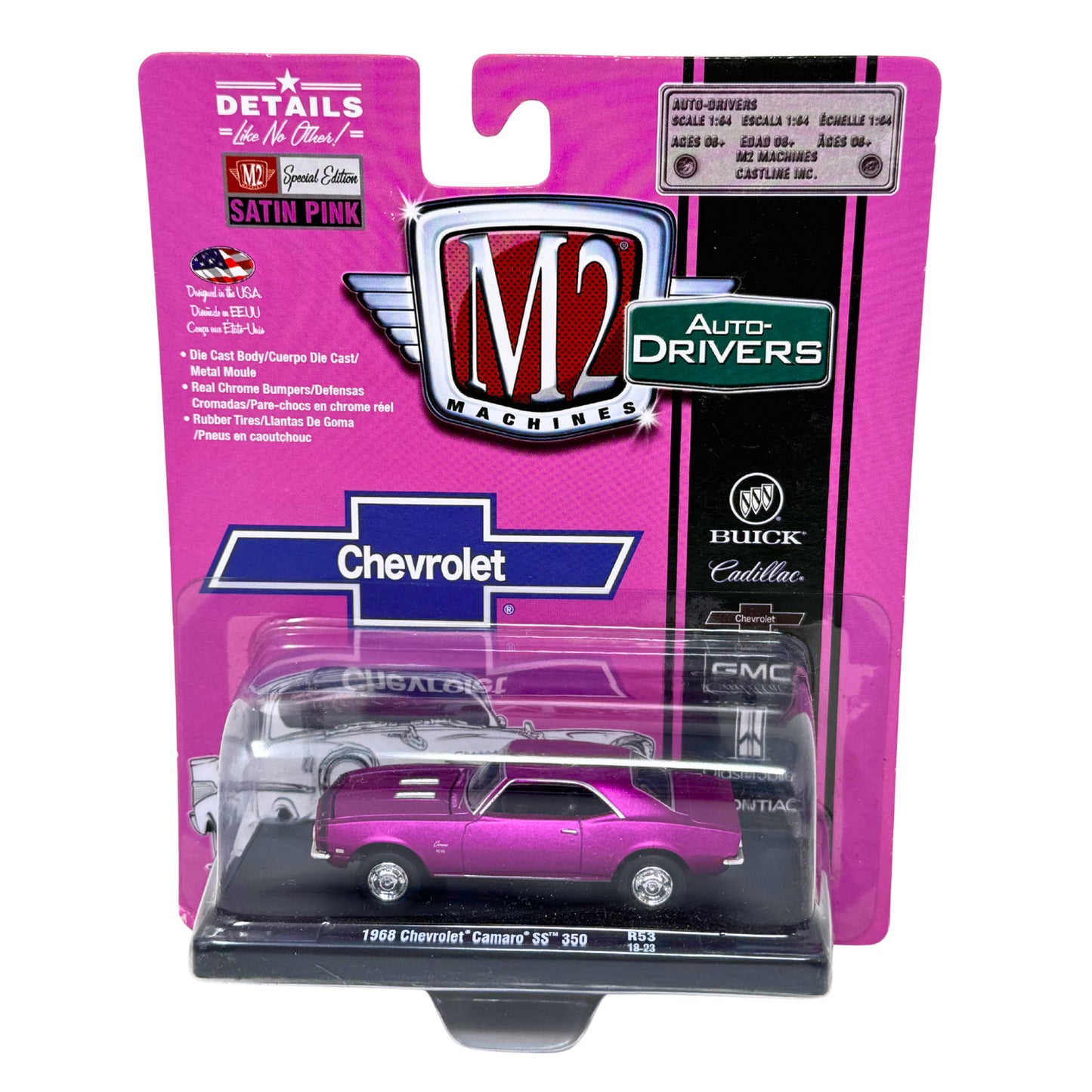 Machines 1968 Chevrolet Camaro SS 350 Satin Pink 1:64 Diecast