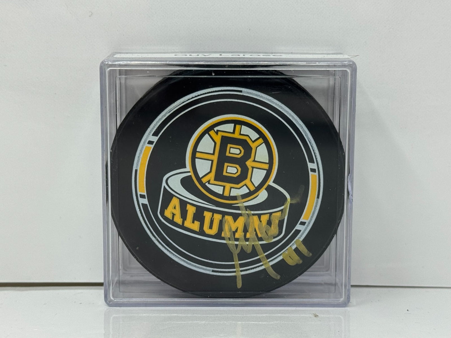 Guy Larose Boston Bruins Alumni Signed NHL Autograph Puck Gold Auto