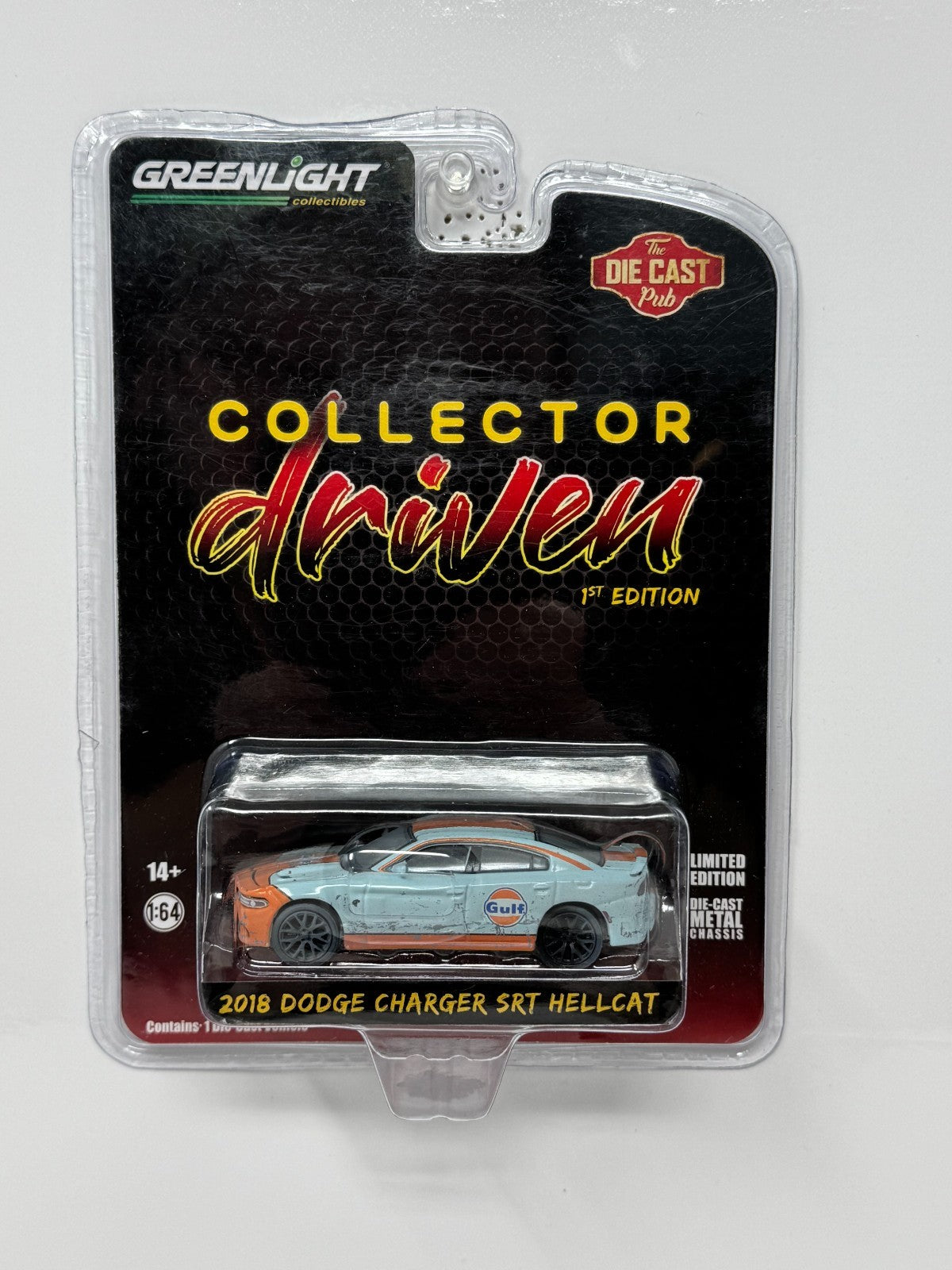 Greenlight Collector Driven 2018 Dodge Charger SRT Hellcat Gulf 1:64 Diecast