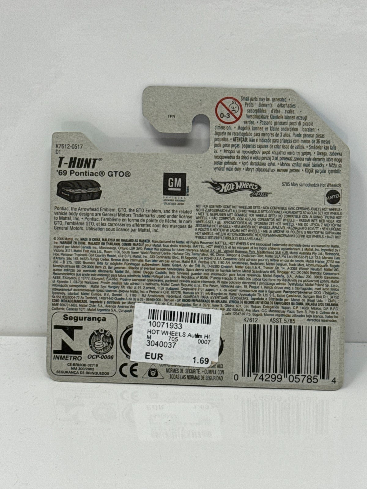 Hot Wheels Treasure Hunt T-Hunt 1969 Pontiac GTO 1:64 Diecast Short Card