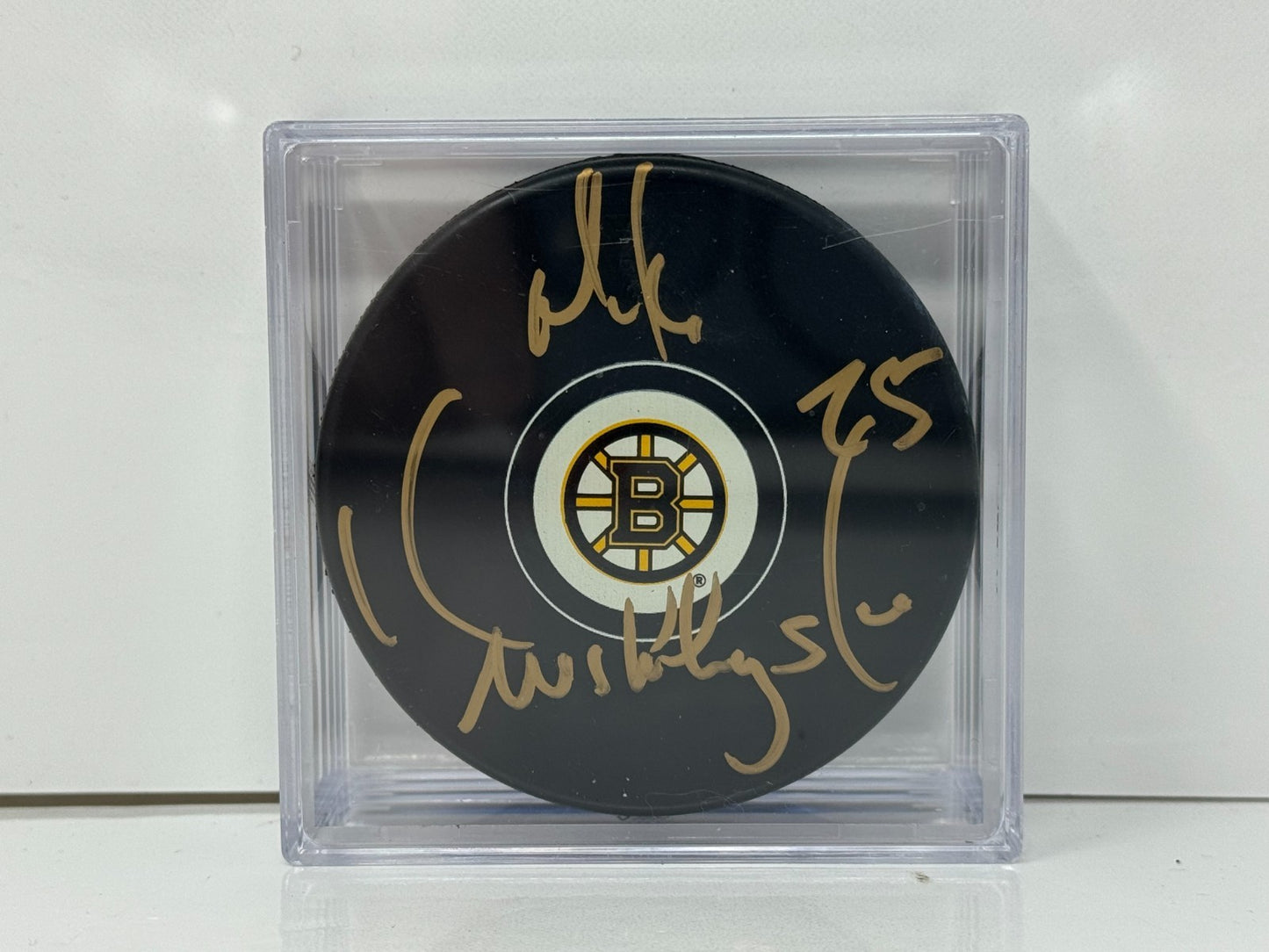 Mike Krushelnyski Boston Bruins Signed NHL Autograph Puck Gold Auto