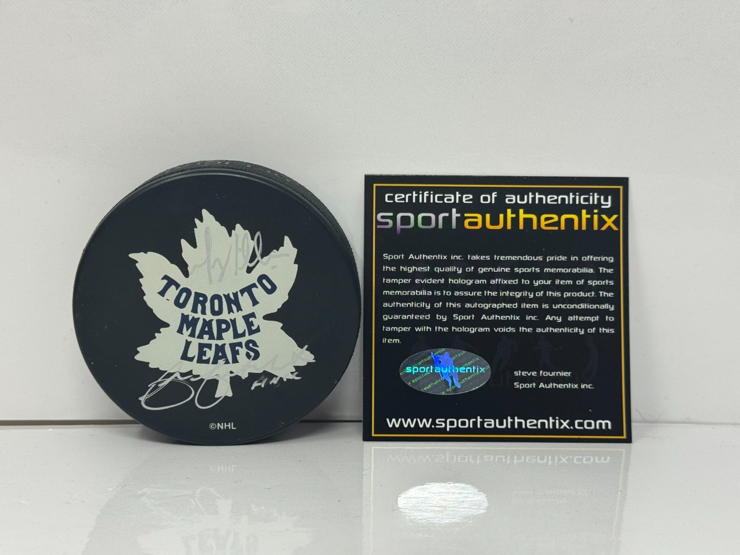 Chris Cuthbert & Greg Millen Maple Leafs Broadcasters Signed Puck Autos