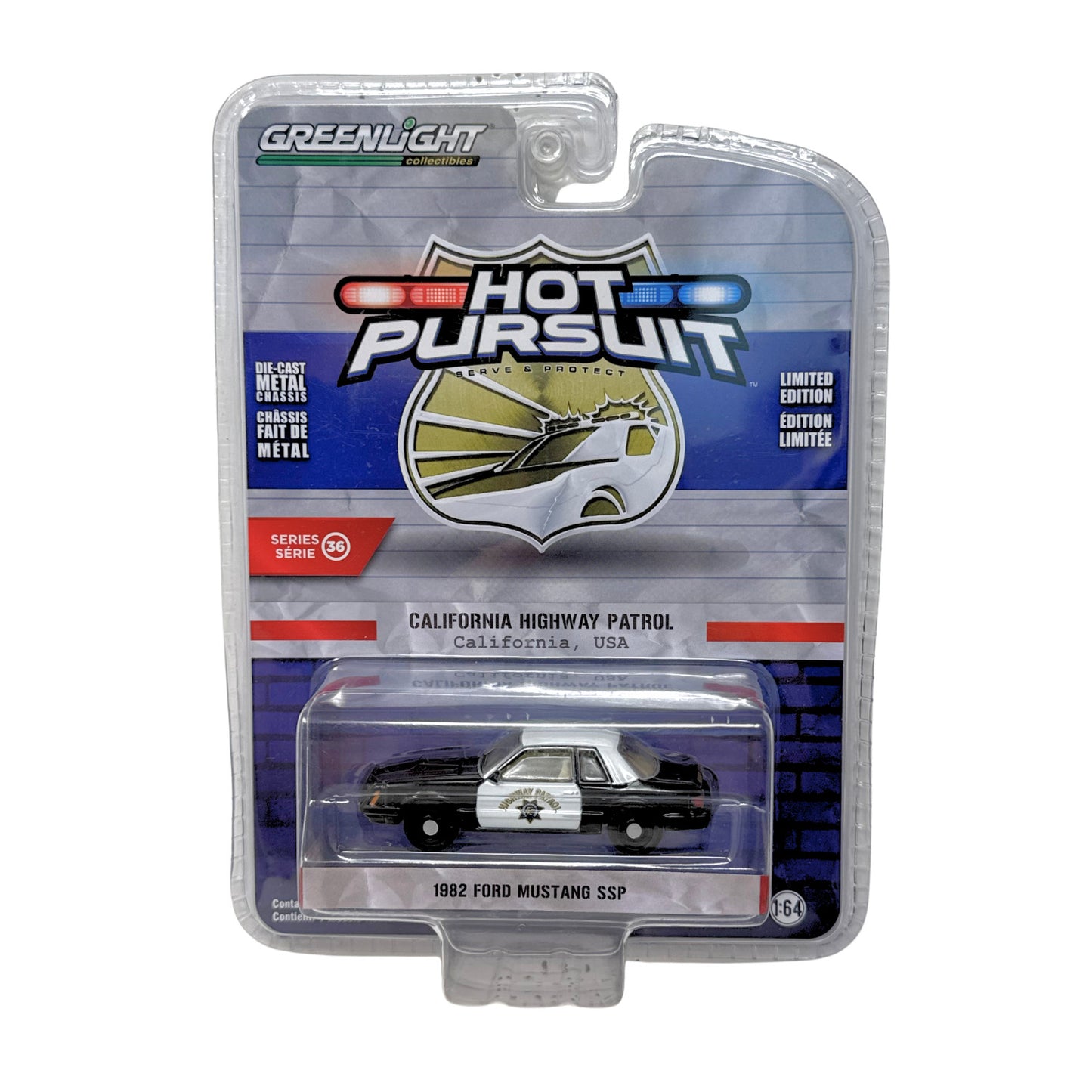 Greenlight Hot Pursuit 1982 Ford Mustang SSP California Patrol 1:64 Diecast