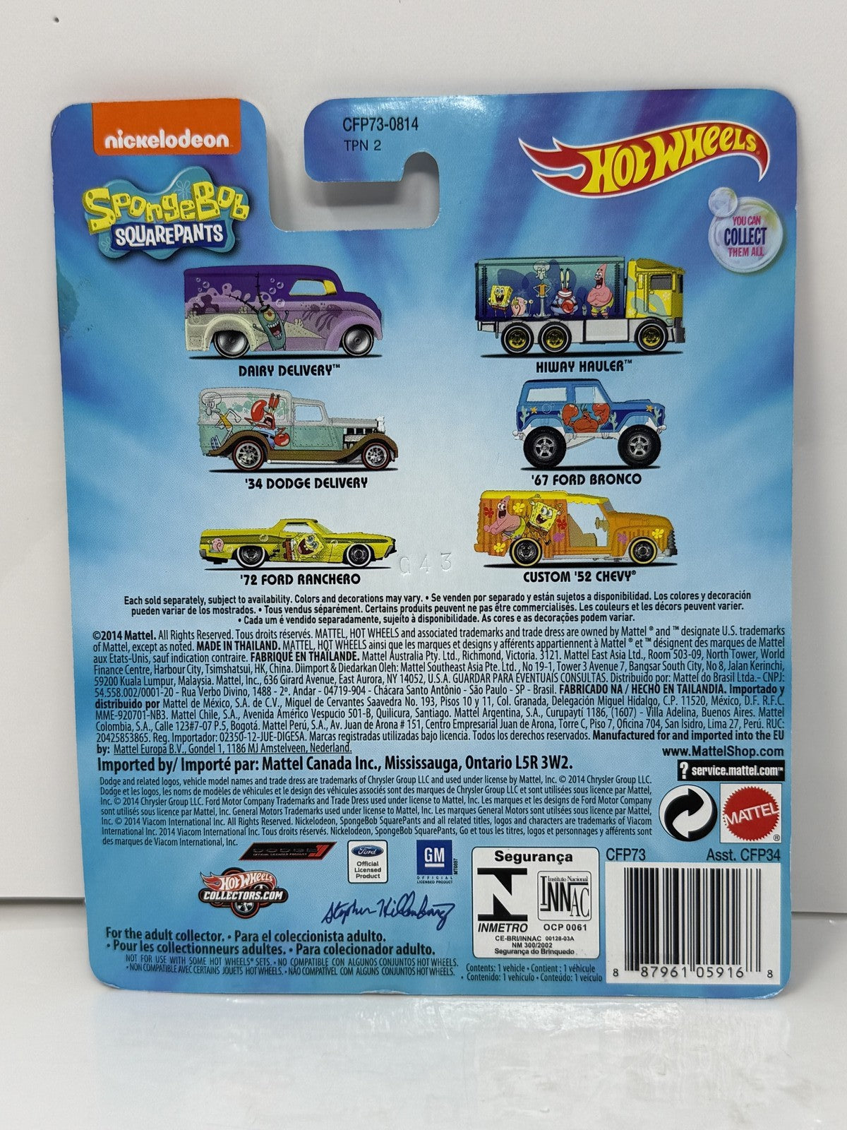Hot Wheels SpongeBob SquarePants 1972 Ford Ranchero 1:64 Diecast Real Riders