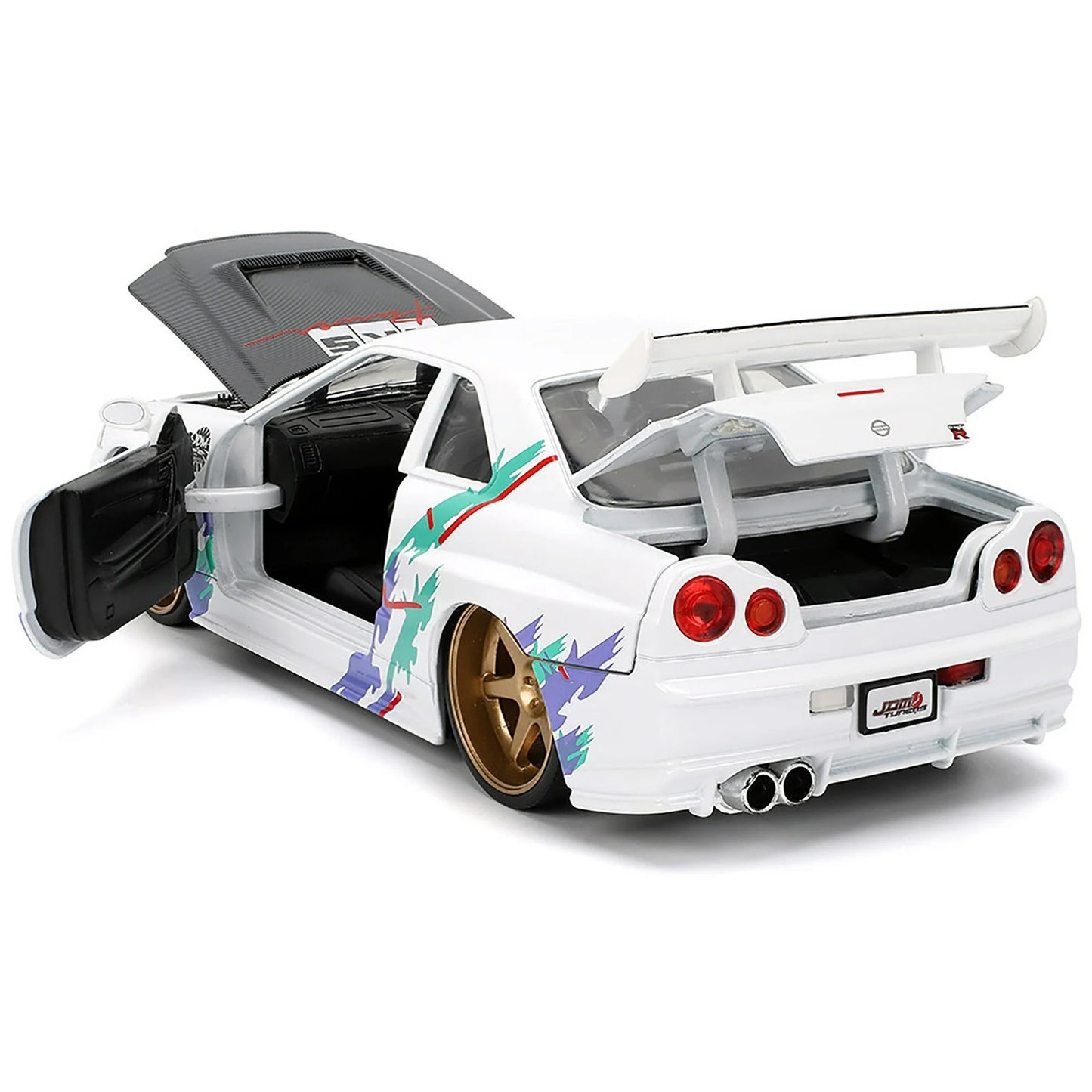 Jada 2002 Nissan Skyline GT-R R34 HKS Power JDM Tuners 1:24 Diecast Cardon Hood