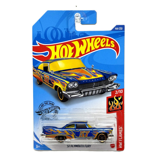 Hot Wheels Flames 1957 Plymouth Fury 1:64 Diecast Blue