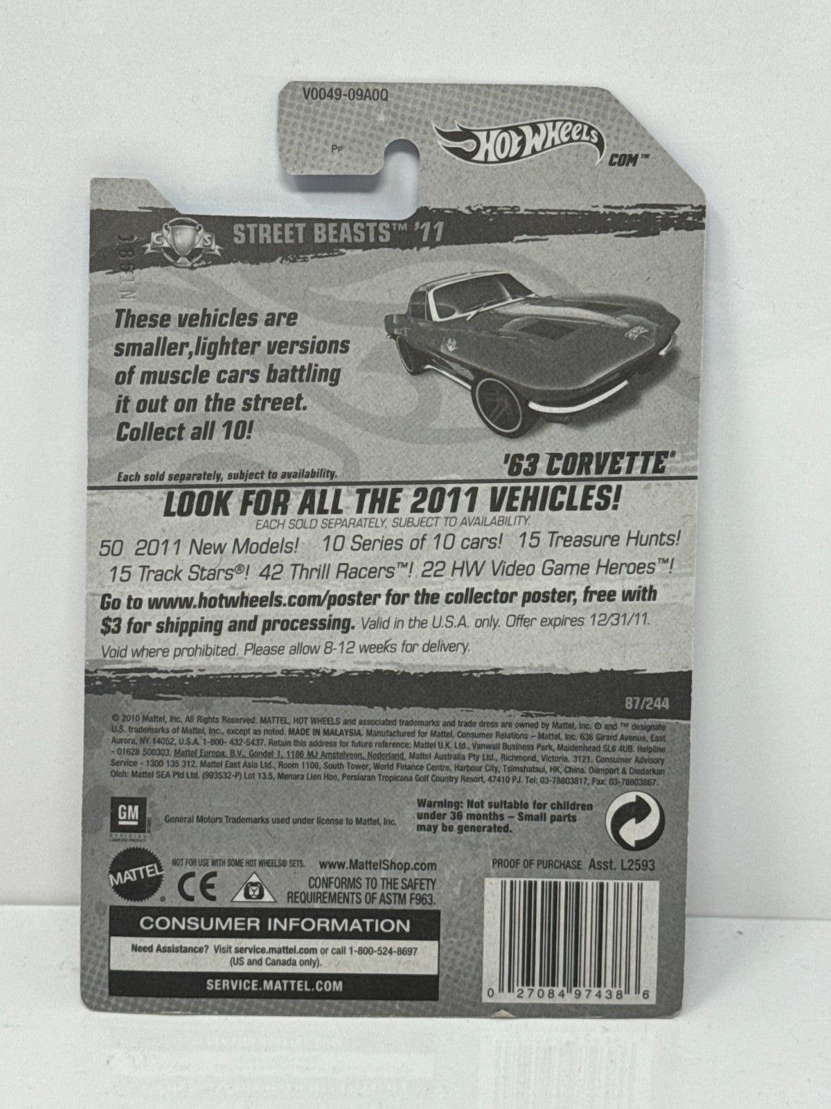 Hot Wheels Street Beasts 1963 Chevy Corvette 1:64 Diecast Factory Sealed