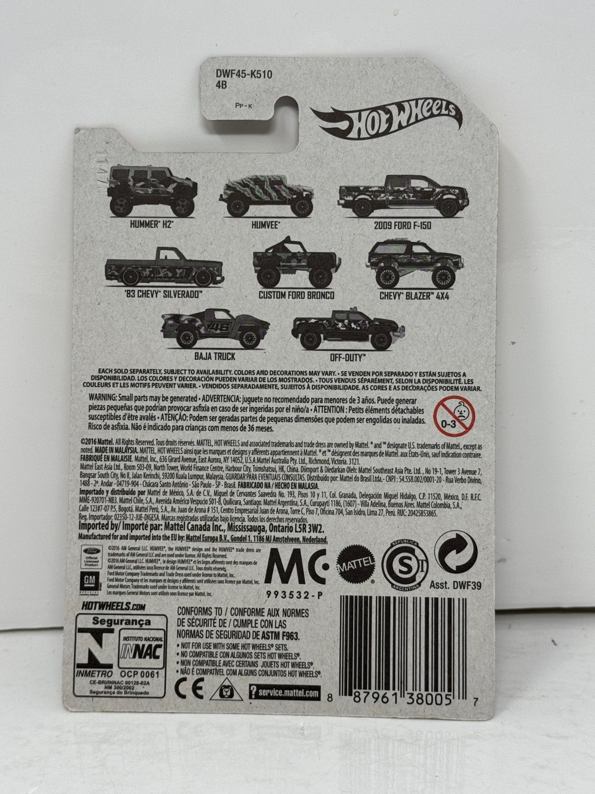 Hot Wheels Camouflage Chevy Blazer 4x4 1:64 Diecast