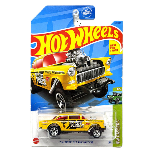 Hot Wheels HW Gassers 1955 Chevy Bel Air Gasser Yellow 1:64 Diecast U.S. Card