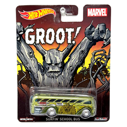 Hot Wheels Marvel Groot Surfin' School Bus 1:64 Diecast Real Riders