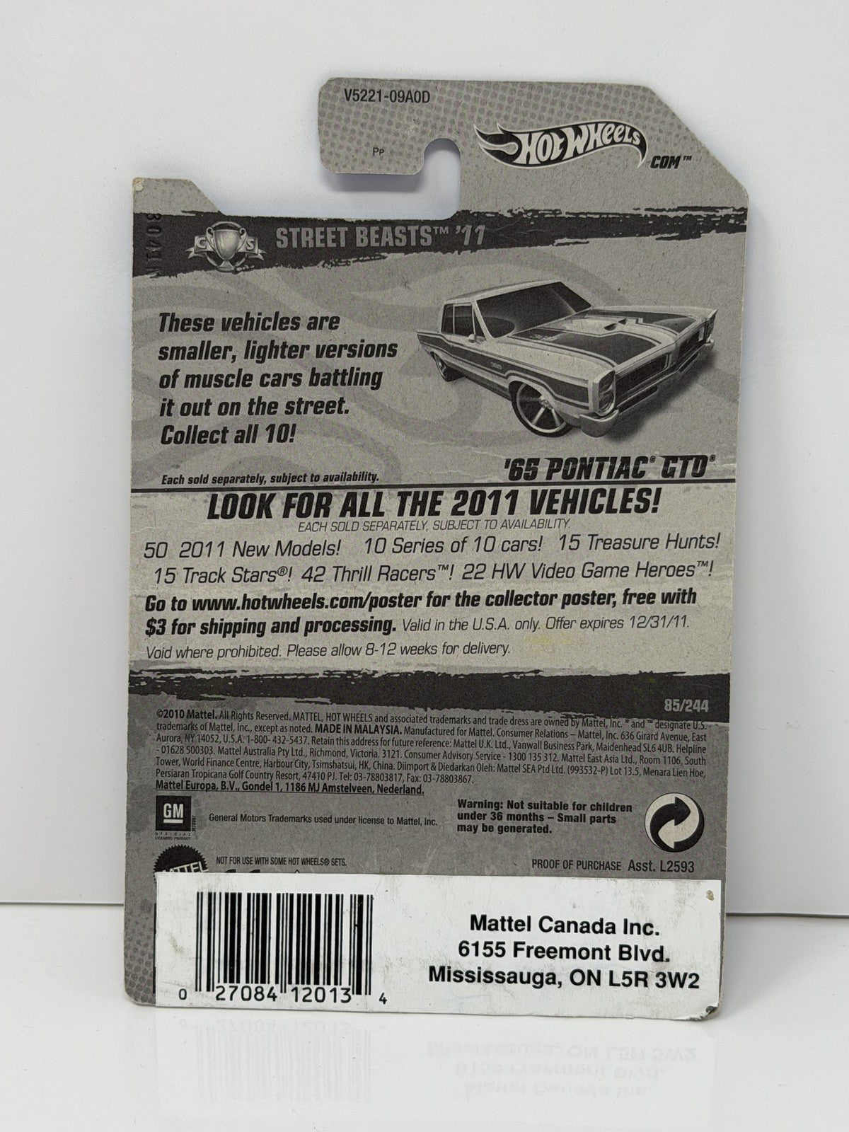 Hot Wheels Street Beasts 1965 Pontiac GTO 1:64 Diecast Yellow
