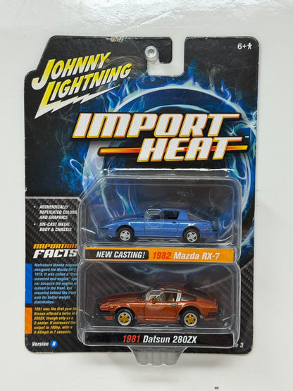 Johnny Lightning Import Heat 1982 Mazda RX-7 & 1981 Datsun 280ZX 1:64 Diecast