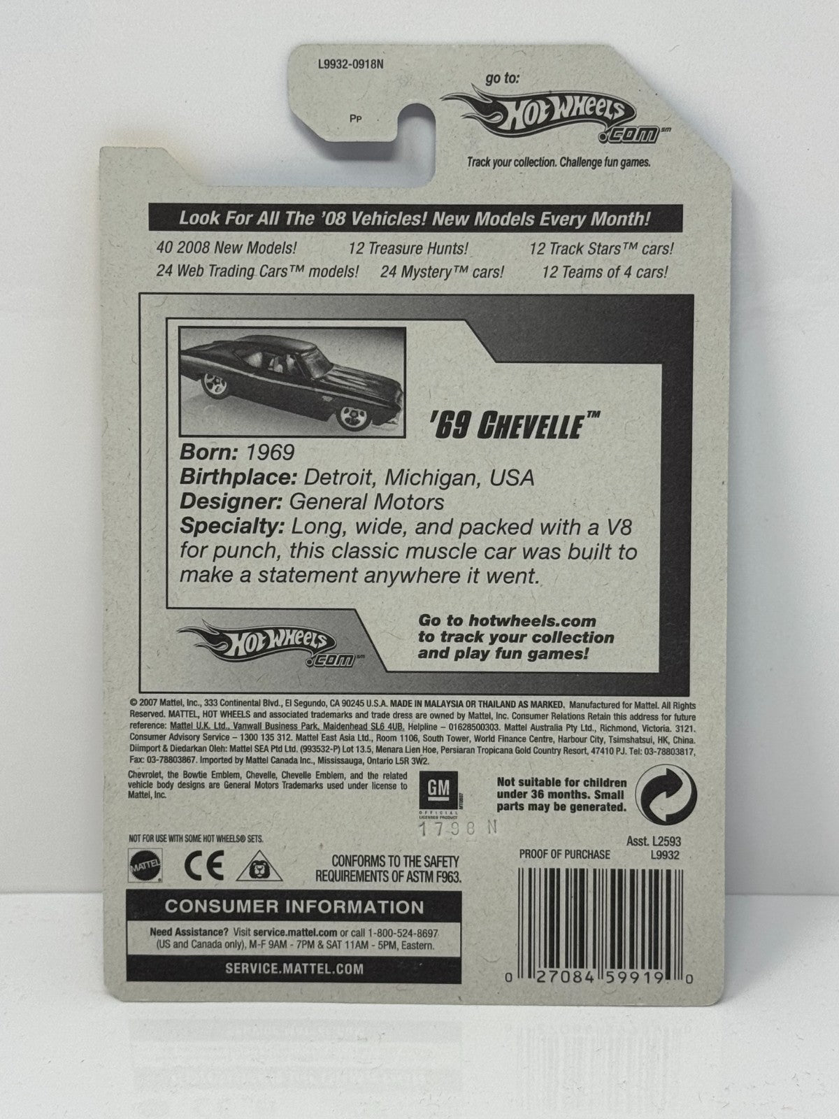 Hot Wheels 2008 New Models 1969 Chevy Chevelle 1:64 Diecast Factory Sealed